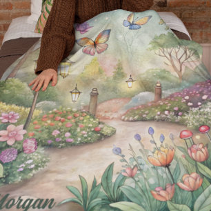 Manta Sherpa Sendero de jardín con mariposa de ensueño - Jardín