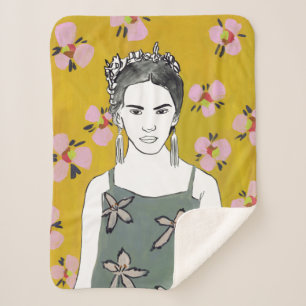 Manta Sherpa Señora rosada del flor - amarillo