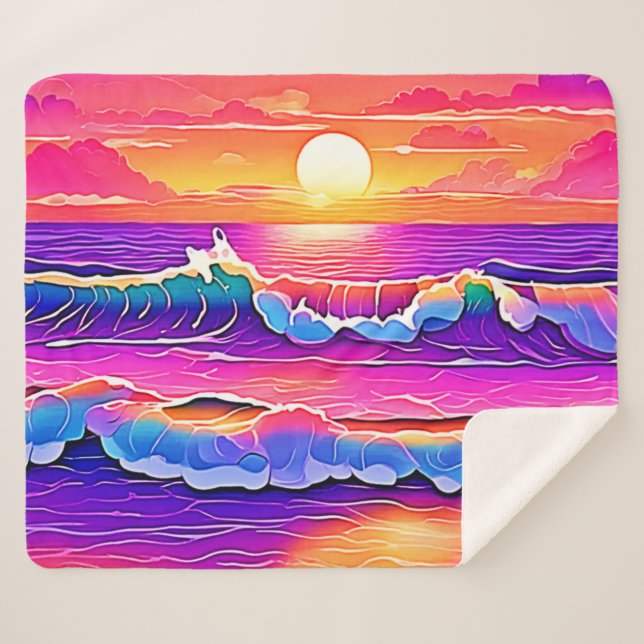 Manta Sherpa Serenidad Retro Wave Sunset (Anverso (horizontal))
