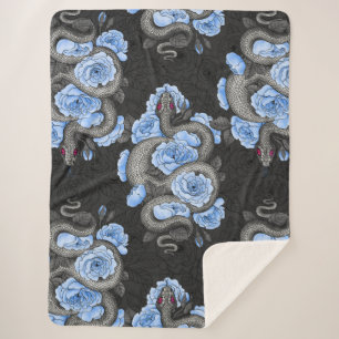 Manta Sherpa Serpientes y rosas azules