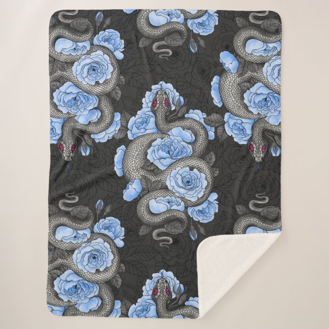 Manta Sherpa Serpientes y rosas azules (Anverso)