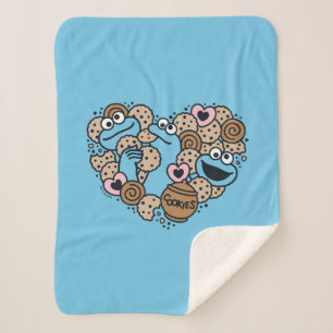 Manta Sherpa Sésamo Cookie Monster Doodle Heart