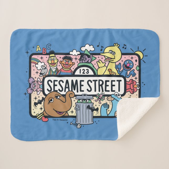 Manta Sherpa Sésamo | Rótulo Sesame Pals Doodle (Anverso (horizontal))