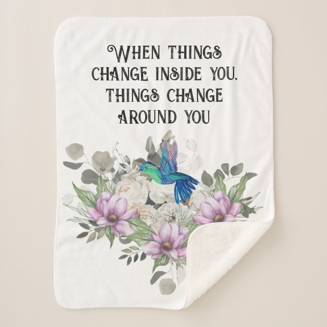 Manta Sherpa Shabby chic flowers art and selflove quote (Anverso)