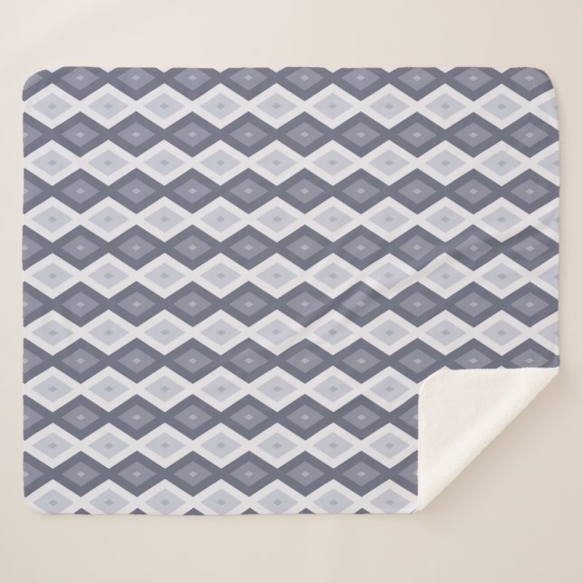 Manta Sherpa Shades of blue grey diamond pattern (Anverso (horizontal))