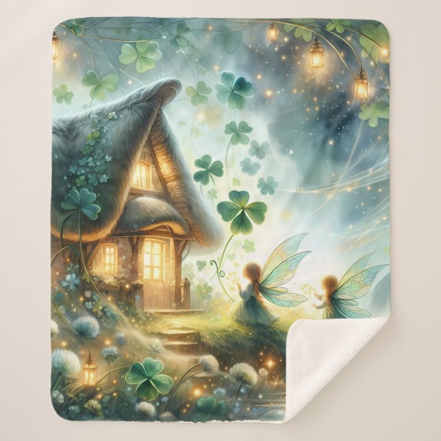 Manta Sherpa Shamrock Fairy Cottage Glow (Anverso)