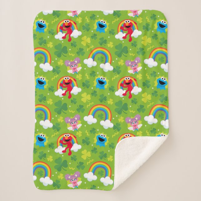 Manta Sherpa Shamrock y patrón arcoiris en Plaza Sésamo (Anverso)