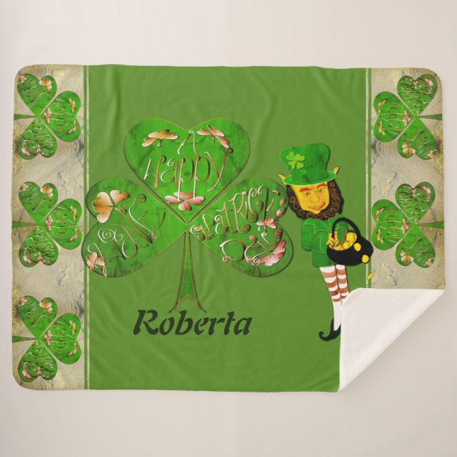 Manta Sherpa Shamrocks y un Leprechaun (Anverso (horizontal))
