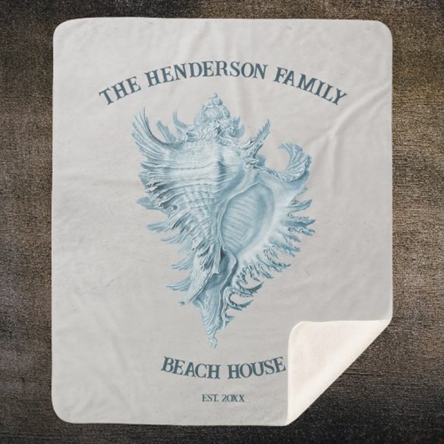 Manta Sherpa Shell de conexión azul (Blue Conch Shell Personalized Sherpa Blanket)