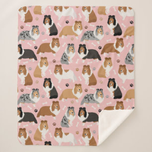 Manta Sherpa Sheltie Huesos de perro y patas Sherpa Blanket
