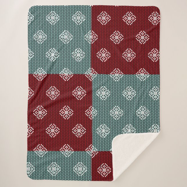 Manta Sherpa Sherpa Blanket Aqua Green/Red Patchwork (Anverso)