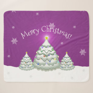 Manta Sherpa Sherpa Blanket, árbol de navidad con nieve magenta