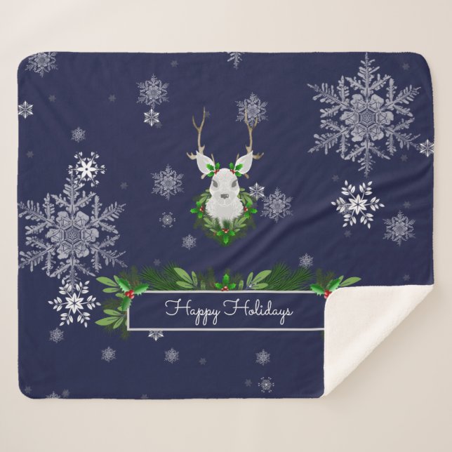 Manta Sherpa Sherpa Blanket Blue Reindeer (Anverso (horizontal))