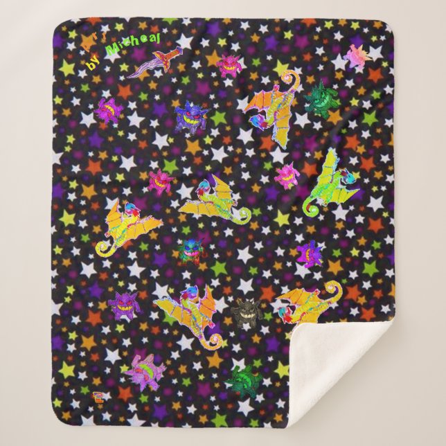 Manta Sherpa Sherpa Blanket con dragones Micheals en estrellas (Anverso)