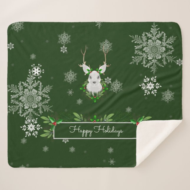 Manta Sherpa Sherpa Blanket de Renos Verdes (Anverso (horizontal))
