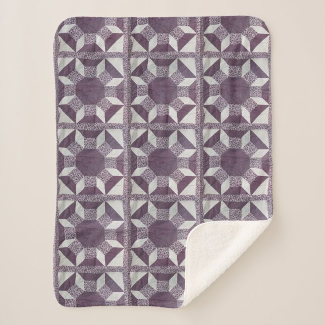 Manta Sherpa Sherpa Blanket - Patrón Purple Quilt (Anverso)