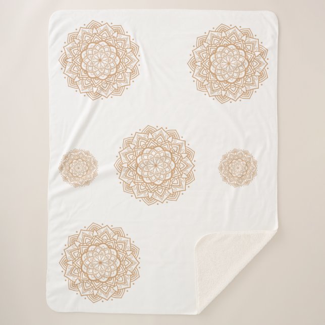Manta Sherpa Sherpa Blanket with Mandala Patterns in Soft Brown (Anverso)
