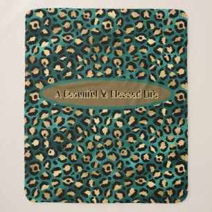 Manta Sherpa Sherpa Gold Green Tropical Leopardo