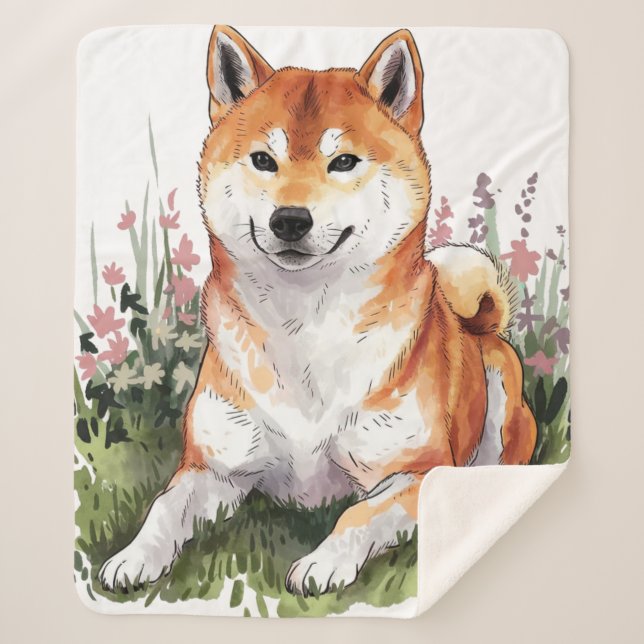 Manta Sherpa Shiba Inu Dog Sherpa Blanket Water Design (Anverso)