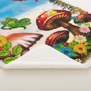 Manta Sherpa Shroomvilla Summer Whimsical Fantasy Art