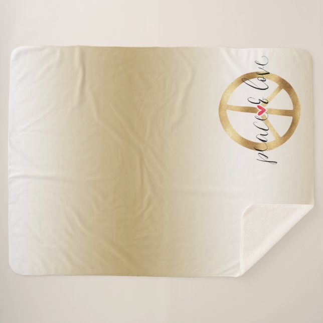 Manta Sherpa Signo de paz de oro inspirador (Anverso (horizontal))