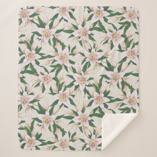 Manta Sherpa Silencio en flor en verde marfil