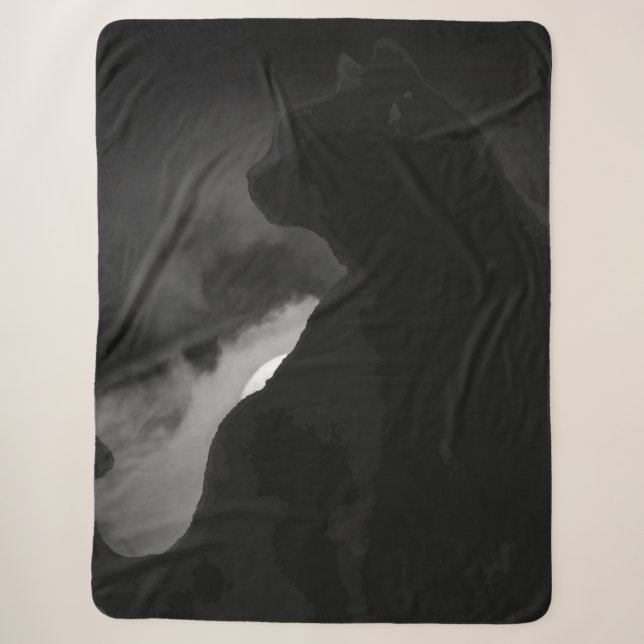 Manta Sherpa Silhouette Black Cat Moonlight (Anverso)