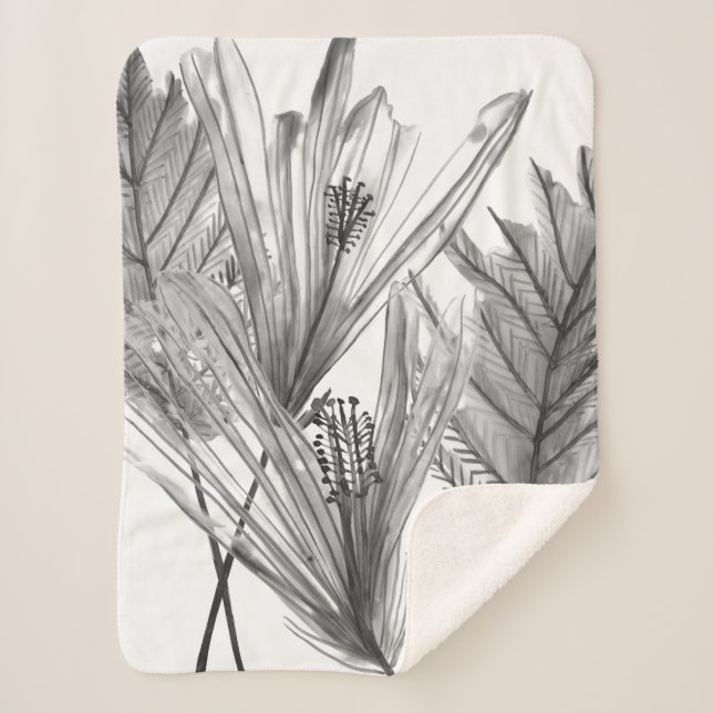 Manta Sherpa Silhouette floral - Gris (Anverso)