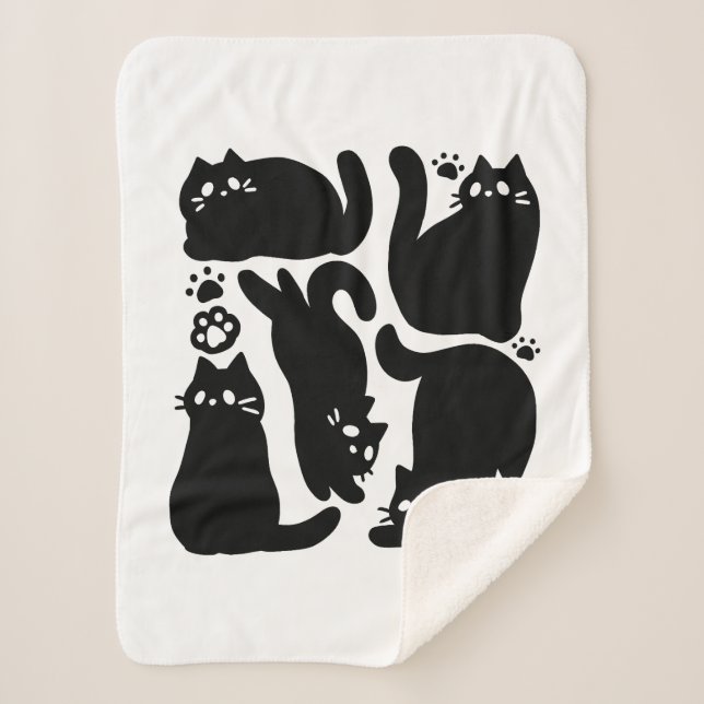 Manta Sherpa Silhouettes de gato negro - Diseño felino lindo (Anverso)