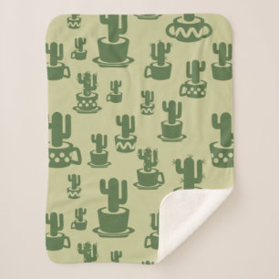 Manta Sherpa Silueta de cactus suculento en tazas y macetas
