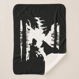 Manta Sherpa Silueta negra sobre el lobo rojo blanco de la cape