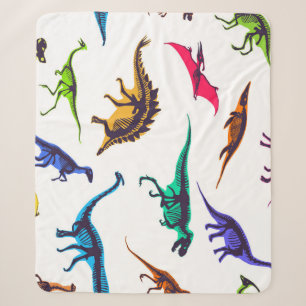 Manta Sherpa Siluetas de dinosaurio: patrón de sketch vintage.