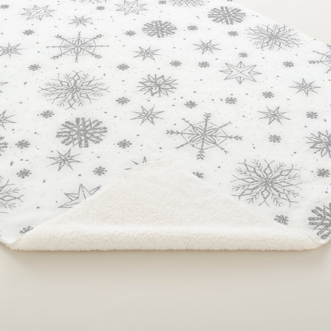 Manta Sherpa Silver Snowflakes White Design (3/4)