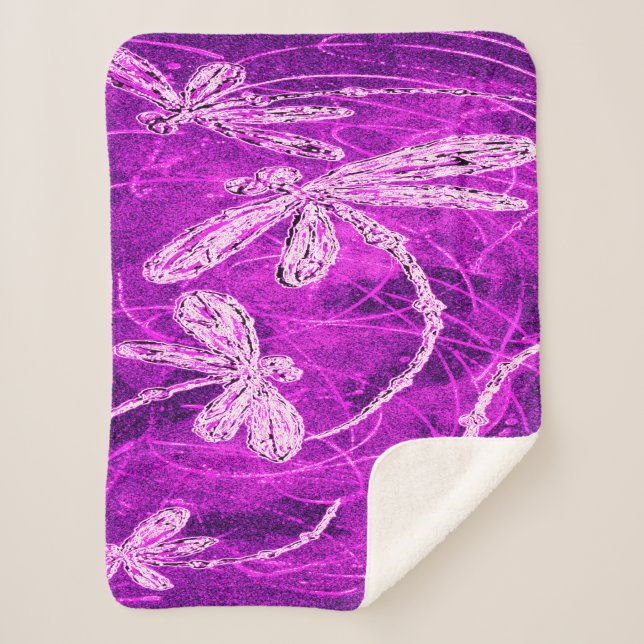 Manta Sherpa Silvery Dragonflies en el cielo mágico de Magenta (Anverso)