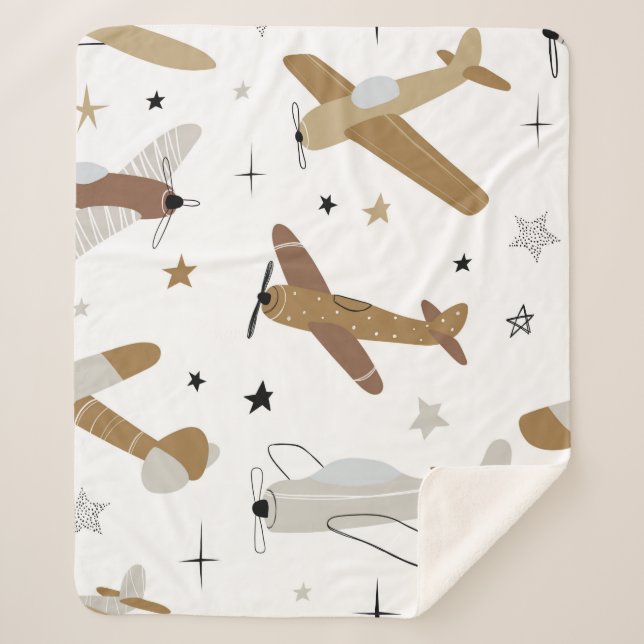 Manta Sherpa Sim de niños repitiéndose sin costura y dibujados  (Anverso)