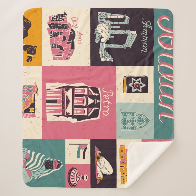 Manta Sherpa Símbolos retro de la cultura jordana ilustrados (Anverso)