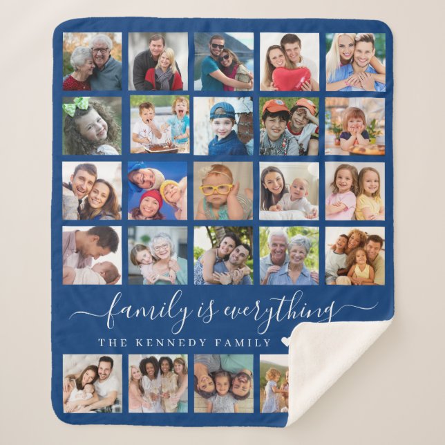 Manta Sherpa Simple 25 Photo Collage Quote Family Name Blue (Anverso)