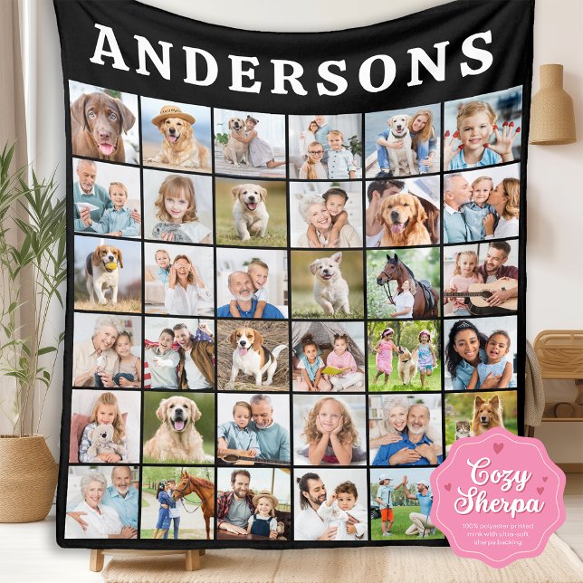 Manta Sherpa Simple Family Photo Collage Personalized Name  (Subido por el creador)