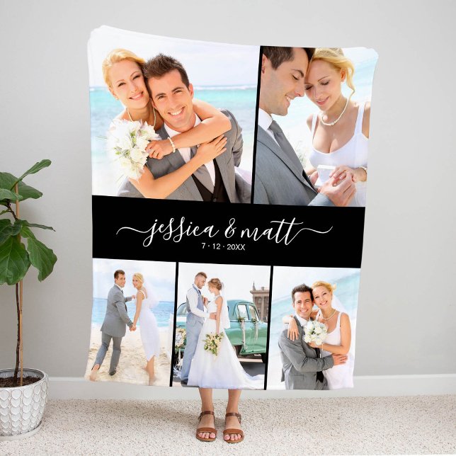 Manta Sherpa Simple Five-Photo with Names and Date (Subido por el creador)