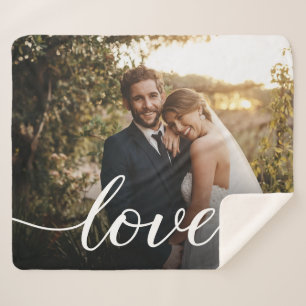 Manta Sherpa Simple Keepsake Love Script Custom Wedding Photo