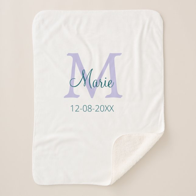 Manta Sherpa simple mínimo añadir nombre monograma púrpura fech (Anverso)