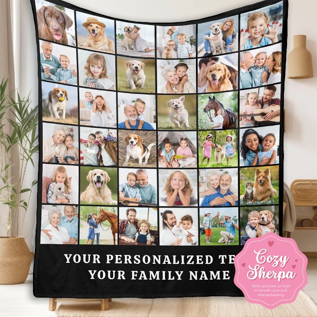 Manta Sherpa Simple Photo Collage Black Personalized 36 Picture (Subido por el creador)