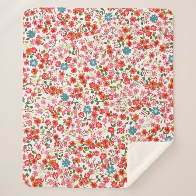 Manta Sherpa Simple y lindo patrón en flores de pequeña escala. (Anverso)