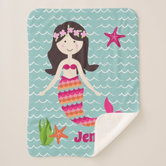 Manta Sherpa Sirena en olas patrón Sherpa Throw (Anverso)