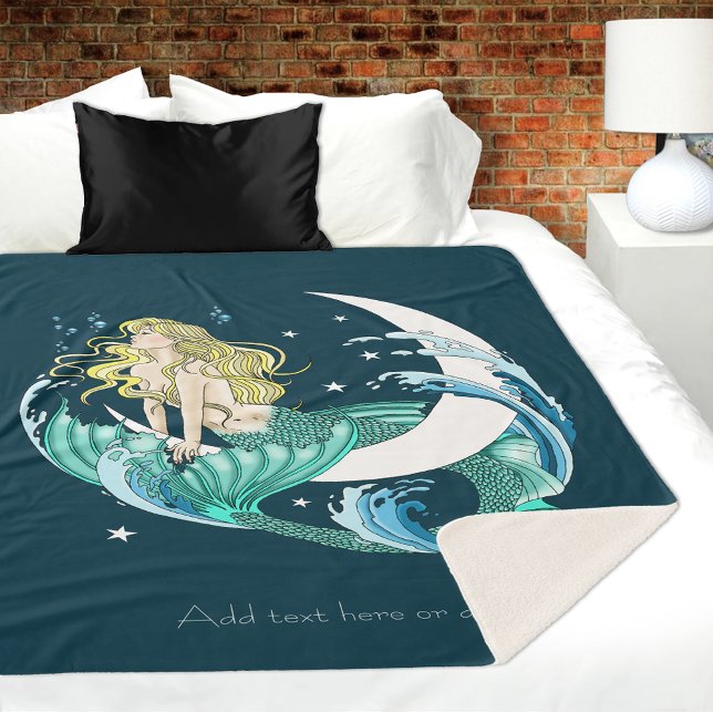 Manta Sherpa Sirena Rubia Luna Creciente Arte Fantasía Deco (Subido por el creador)