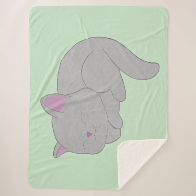 Manta Sherpa Sleeping Grey Kitten Blanket (Anverso)