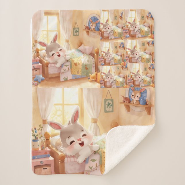 Manta Sherpa "Sleepy Bunny Kids Blanket – Cozy Repeated Rabbit  (Anverso)