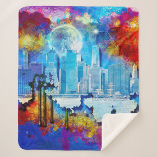 Manta Sherpa SlipperyJoe NYC grafiti luna rodeada de nubes dram