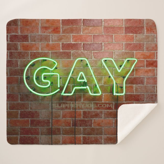 Manta Sherpa SlipperyJoe signo de neón gay brillante vivo (Anverso (horizontal))