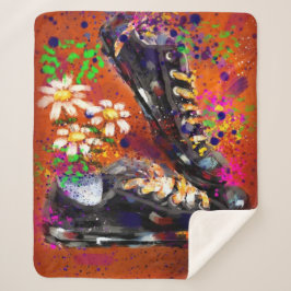 Manta Sherpa Sneakers and Daisies Impresionista Naranja Magnet